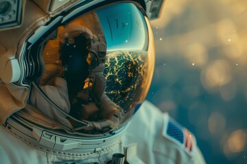 A close up of a person in a space suit