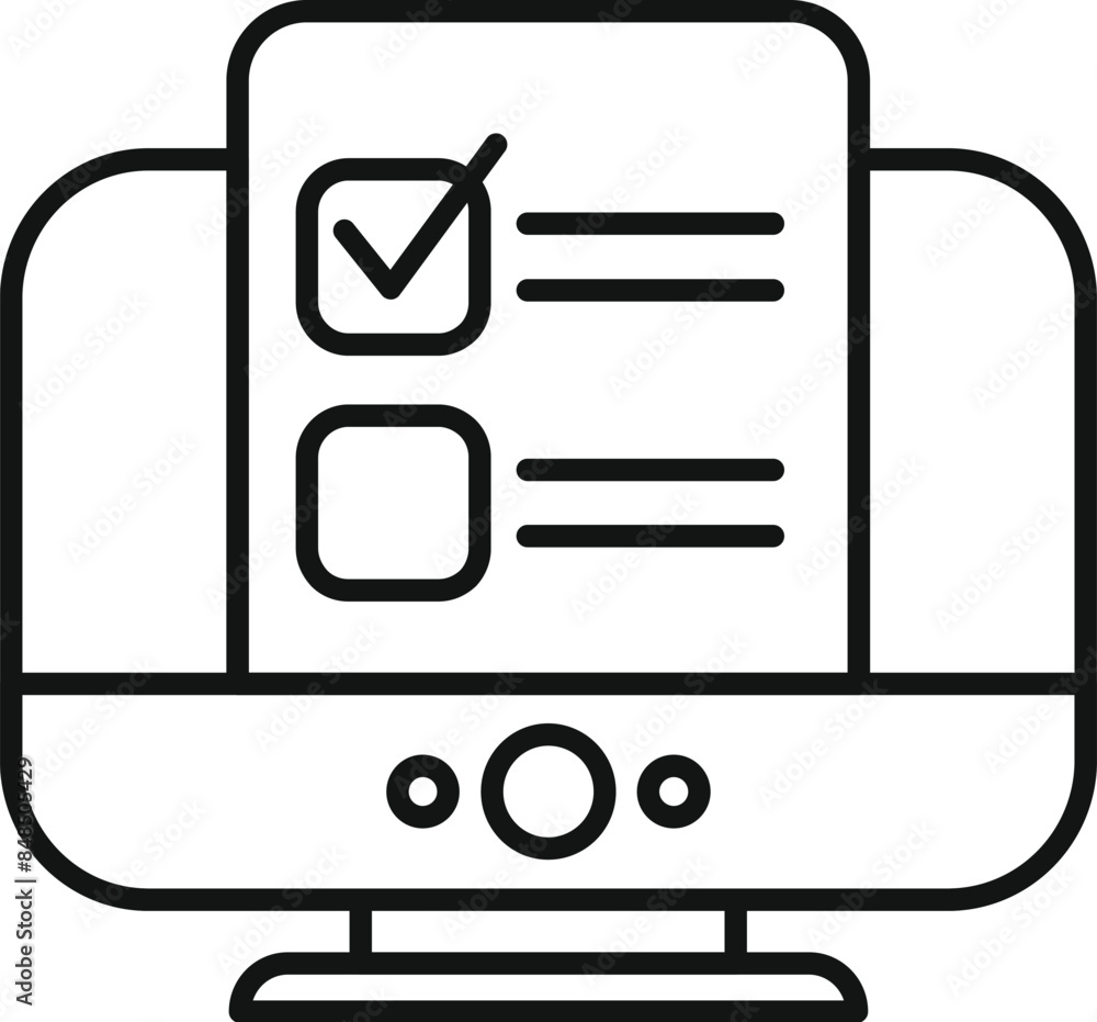 Poster desktop computer displaying an online survey with one of the checkboxes ticked