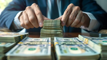 American Dollars bills in man hands, dramatic.