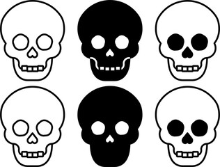 Skull on a Transparent Background | 6 Fill and Stroke Options | Icons for Halloween, Pirates, Danger, Toxic