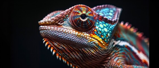 a chameleon, a fascinating reptile known for its camouflage and color-changing ability, looks away with its mesmerizing eyes and intricate scales