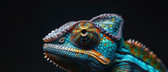 a chameleon, a fascinating reptile known for its camouflage and color-changing ability, looks away with its mesmerizing eyes and intricate scales