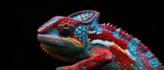 a chameleon, a fascinating reptile known for its camouflage and color-changing ability, looks away with its mesmerizing eyes and intricate scales