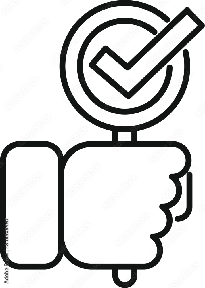 Poster hand holding a sign with a check mark representing successful testing and validation