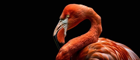 Flamingo tall wading bird known for its distinctive pink plumage, long legs, and curved beak, often found in tropical and subtropical habitats