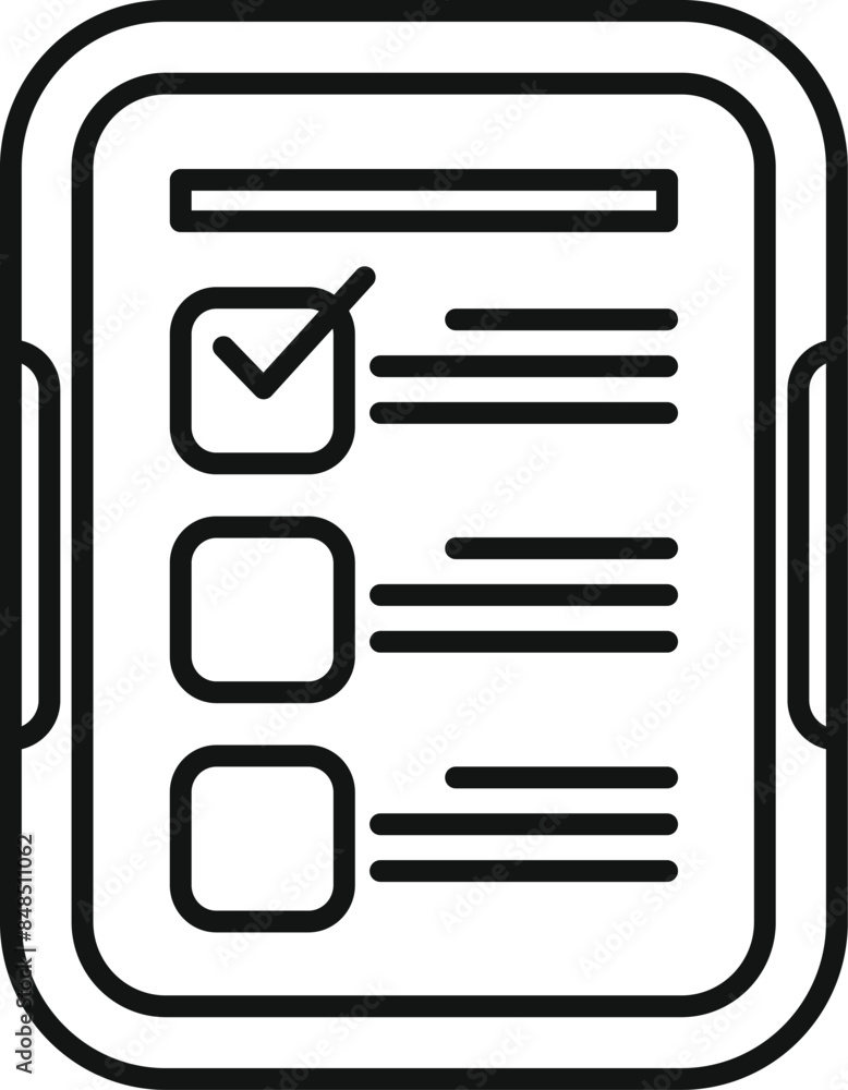 Poster simple icon of a survey being filled out on a tablet computer