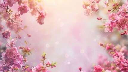 Fototapeta premium Dreamy pink spring blossoms under soft sunlight