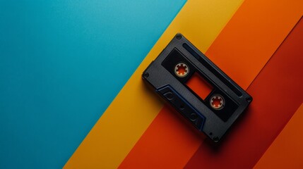 Vintage cassette tape on vibrant multicolored background