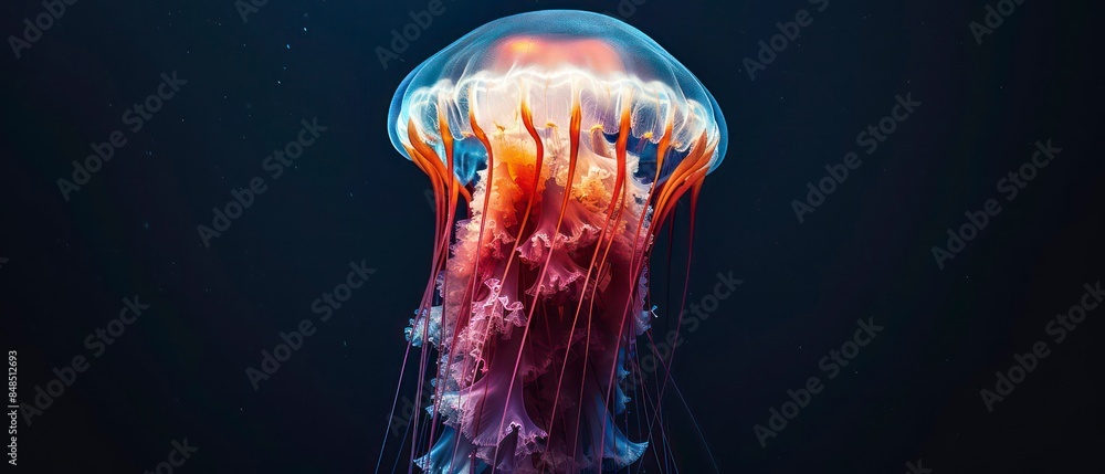 Wall mural jellyfish pulsating rhythmically, creating a mesmerizing dance in the depths of the ocean