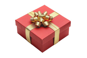 Obraz premium Red gift box PNG with golden ribbon and bow isolated on white background