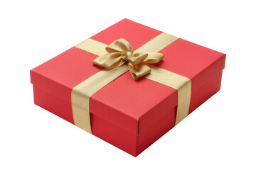 Fototapeta premium Red gift box PNG with golden ribbon and bow isolated on white background