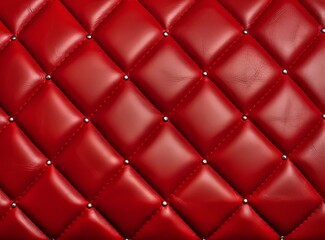 A close-up view of a luxurious red leather upholstery with decorative studs.