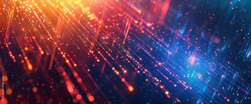Poster big data visualization concept with abstract glowing lines on dark background for business technolog