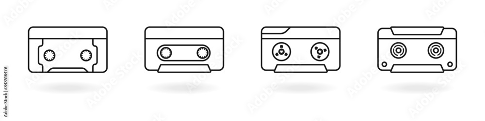 Aufkleber cassette tape icons set. black outline audio cassette vector. music cassette set of simple icons on 