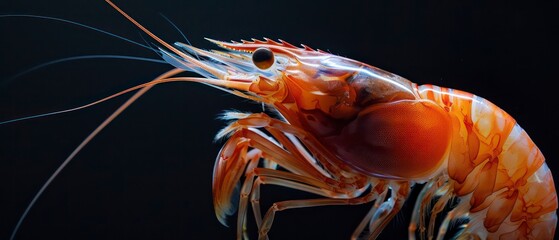 Shrimp, isolated against a black background, highlighting its vibrant appearance and culinary desirability as a seafood favorite