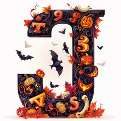 Halloween letter J with pumpkins and ghost. Autumn Halloween letter J with pumpkins.