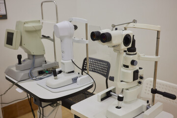 The latest optical equipment can be found in a contemporary eye examination room