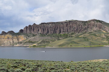 View of the Dillon Pinnacles geological formation next to the Gunnison River in Curecanti National Recreation Area, Colorado