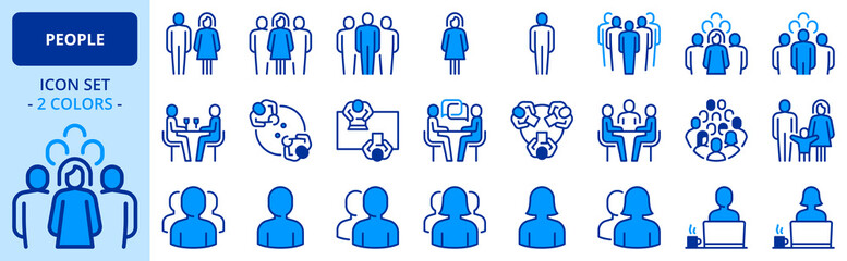 Icons in two colors about people