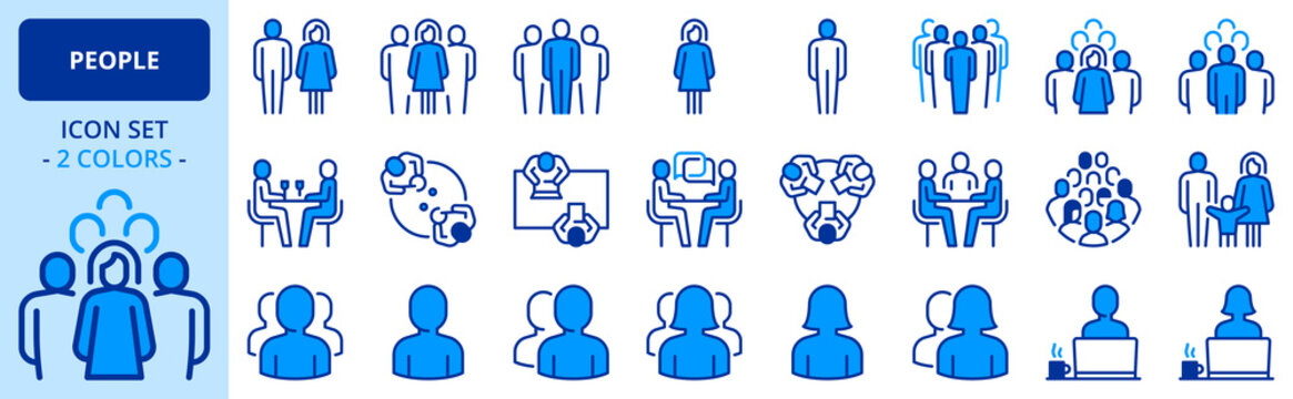 Icons in two colors about people