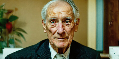 Close up portrait. Old man. Wrinkles. Old age. Senior.