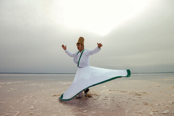 Sunset and whirling at the sea, sufi. sufi whirling (Turkish: Semazen) is a form of Sama or physically active meditation which originated among Sufis.