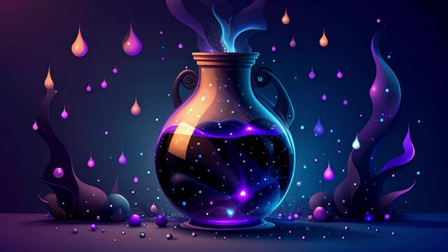 Magic potion of fairy tale and fantasy. Seamless loop of a powerful fictional movie drink.
