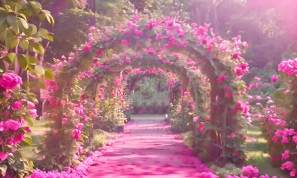 Garden arch with climbing roses 4K Video