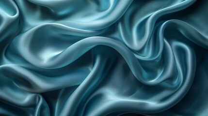 Obraz premium Beautiful waves and folds of blue satin fabric with a luxurious and elegant texture in close-up view