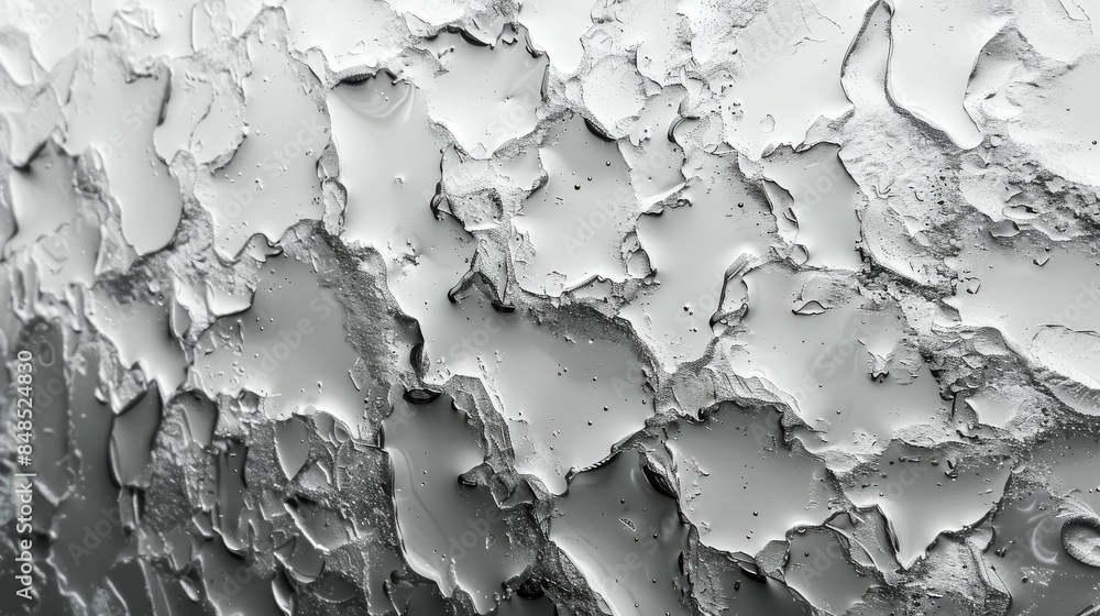Poster a black and white image capturing water droplets on a glass surface creating an abstract pattern