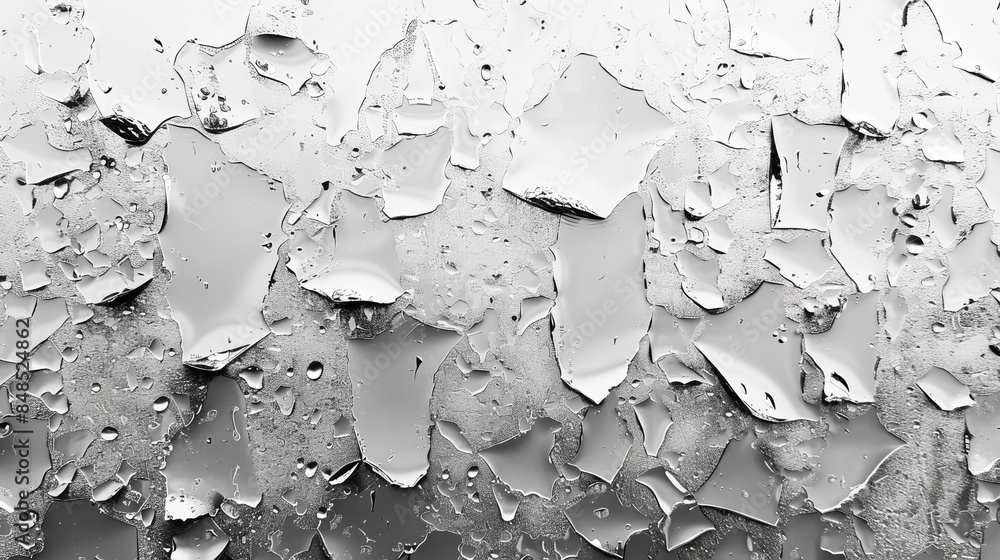 Poster high-resolution image portraying a grayscale pattern of water droplets on a reflective surface