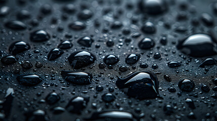 Close-up of water droplets on a dark surface, creating a sleek and modern look. Ideal for...