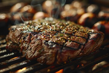 Grilled beef steaks with rosemary and spices
