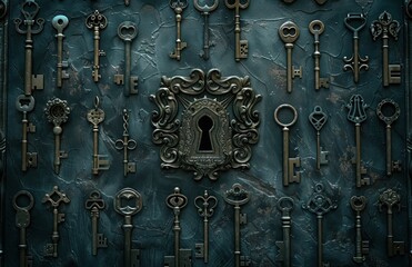 Ornate Keyhole and Antique Keys