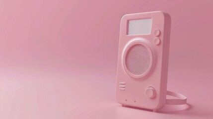 Portable music device icon isolated on pink background