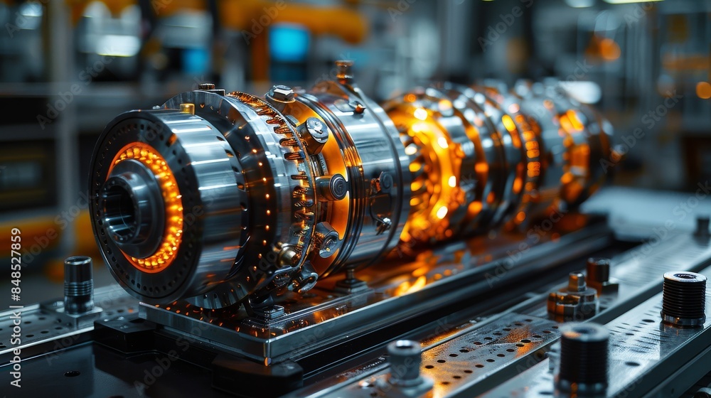 Poster this image captures industrial machinery on a production line with glowing elements that suggest a h