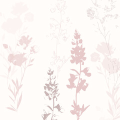 Delicate vector pattern wild flowers botanical background