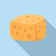Illustration of a big piece of cheese with holes, isolated on blue background with long shadow
