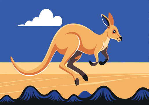 Colorful illustration of a kangaroo hopping in the desert