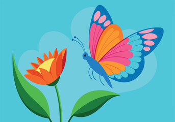 Colorful butterfly near a vibrant flower on a sunny day