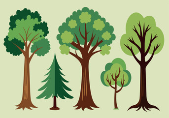 Obraz premium Collection of different tree illustrations on light background