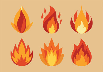 Set of colorful flame icons on beige background