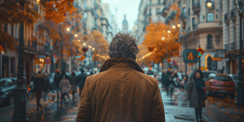 Obraz premium Mature Hispanic Man in Autumn City