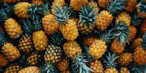 Pineapple with droplets of water on its surface, surrounded by lush green leaves.