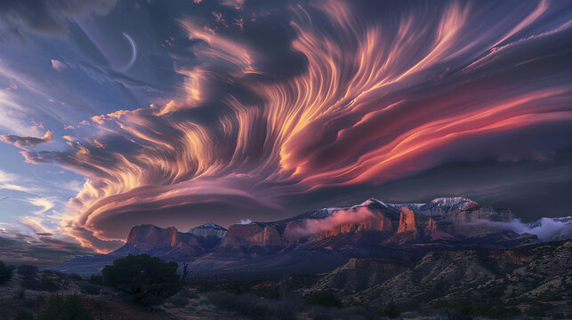 Formations Nuageuses sur une Cha&icirc;ne de Montagnes &agrave; l'Aube