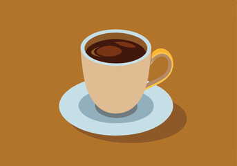 Fototapeta premium Illustration of a coffee cup on saucer with a brown background