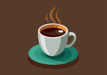 Obraz premium Vector illustration of a steaming coffee cup on a saucer