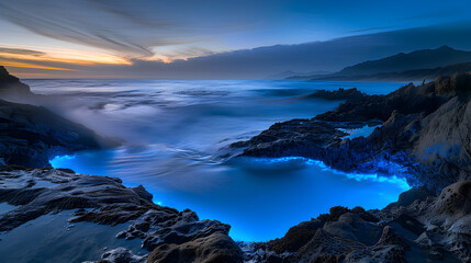 Obraz premium Fleur d'Algues Bioluminescentes dans une Piscine de Marée