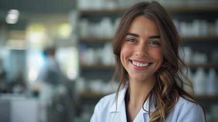 Obraz premium a smiling female pharmacist in the pharmacy