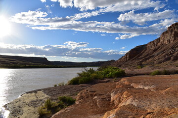 The Green River as seen from the bank next to the Crystal Geyser in Green River, Utah